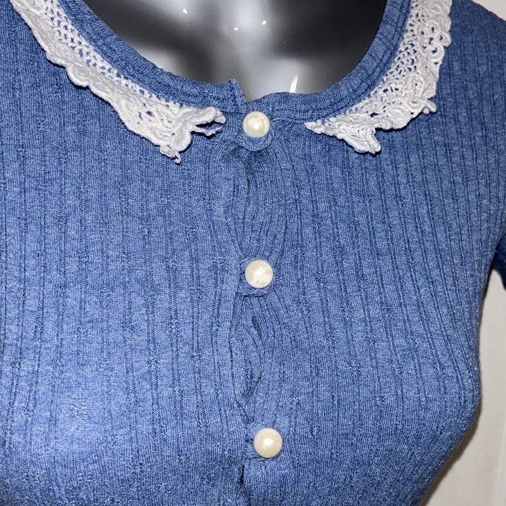 90s Vintage Kids Floral Denim Lace Collared Jumpsuit - Picture 5 of 14
